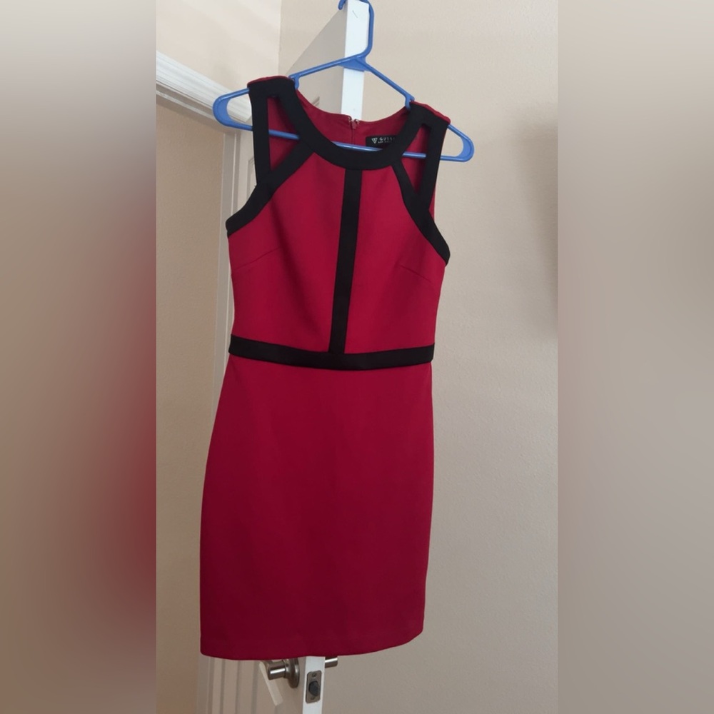 Guess Red and Black Halter Sheath Dress